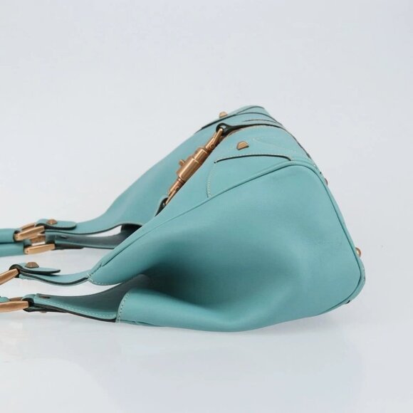 GUCCI New Jerky Shoulder Bag Leather Blue Gold 124407 Auth 147486 - Picture 6 of 16